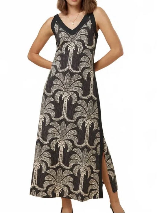 Spalding Dresses & Skirts - Spalding Black Maxi Dress with Cream Palm-Print